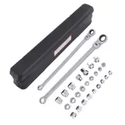 180° Flex Head Ratchet Wrench Set 14mm 19mm Socket Kit Chrome Vanadium Steel