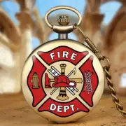 Fire Department First Responder Fire Fighter Quartz Pocket Watch with Chain