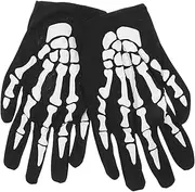 [BESTYASH] 1 Set of Skeleton Gloves Unisex Fit Halloween Skull Gloves Skull Claw Bone Skeleton Gloves Goth Racing Biker Full Gloves (White), Black