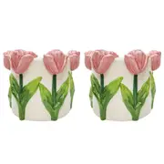 2PK Urban Tulip Ceramic Planter Flower Plant Pot Home Decor 13x17cm Pink/White