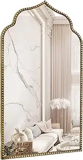 YIDIE Arch Wall Mirror, 22" W x 38" H Metal Beaded Frame Accent Mirror, Large Modern Mirror,Vintage Gold