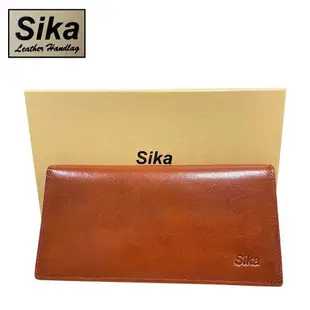 Sika 真皮100%義大利牛皮／男用長夾／11卡片/拉鍊零錢包 (淺咖啡色-A8308-01)