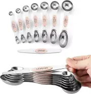 Magnetic Measuring Spoons Set, Dual Sided, Stainless Steel, Fits in Spice Jars,