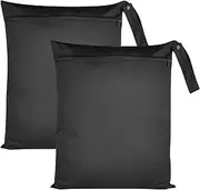 Pack of 2 Wet Bag, Wetbag Swimming Items, Waterproof Wet Bag with Zip, Reusable Dirty Clothing Bag Organiser for Swimsuits, Beach Towel, Sportswear, Black, Simple