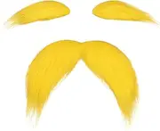 Yellow Mustache and Eyebrows Fake Beard for Kid & Adult, Cosplay Halloween Costume Accessories Funny Party Favor Men Women, Brown