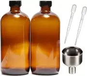 16oz Amber Glass Bottles 2pack Jars with Black Lids Empty amber