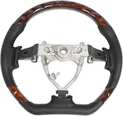 Hydro‑Dip Steering Wheel Perforated Leather Flat Bottom Black Stitching，Compatible With Toyota FJ Cruiser 2007 To 2017(Wood Grain)