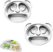 Panda Shape Divided Plates, Panda Ear Stainless Steel Plates, 304 Stainless Steel Divided Plates and Utensils for Kids (2)
