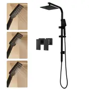 ACA WELS Black 8" Square Rain Shower Head 3-MODE Handheld Gooseneck Rail SET Taps