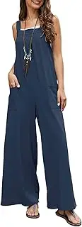 [VEVESMUNDO] Women's Summer Linen Cotton Baggy Wide Leg Trousers Sleeveless Overalls Jumpsuits with Pockets Size 8 10 12 14 16 16 18 16 16 18 16 16 1