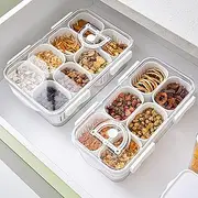 Divided Serving Tray with Lid and Handle, 2 Pack Snackle Box Charcuterie Tray, Portable Divided Serving Platter, Plastic Snack Platters Organizer for Nuts, Spices, Fruits, Snacks (14 Compartments)