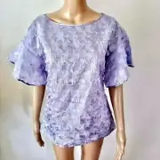 Banana Republic Women Top Size Small Blouse Flutter Sleeve Fringe Purple Popover