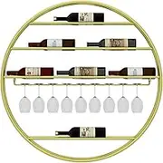 Round Wine Rack Wall Mounted Bar Shelves with Wine Glass Storage Rack Holder Bar Liquor Cabinet Bar Bottle Display Shelf Whiskey Shelf for Bar Living Room Restaurant Dining Room Kitchen