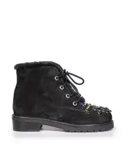 Black Suede Floral Crystal Boots