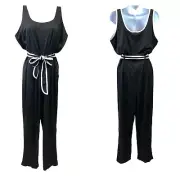 Skinnygirl Womens Jumpsuit Tie Waist Black White Seamed Knit Side Pockets M NWT