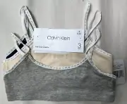 NWT CALVIN KLEIN GIRLS 1 GRAY 1 NAVY BLUE 1 PEACH PULL OVER BRALETTE BRA S 6-6X