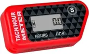 Jayron Digital LCD Tachometer Inductive Tach Hour Meter Display Max RPM Waterproof for Most Gas Engine Marine ATV Generator Lawn Tractor Motorcycle (red)