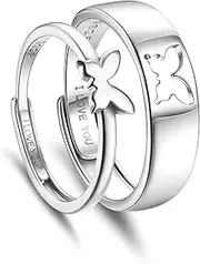 [Kakonia] Sterling Silver Ring For Couples Promise Butterfly Couple Rings For Teen Girls Engagement Adjustable Men's Rings For Women Friendship Matching Rings For Couples Rings Girls Mens Womens