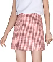 [ERTYUIO] Short Skirts for Women Mini Plaid Short Skirt Female Split Skirt Retro High Waist Short A-Line Package Hip Skirt