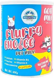 Nature One Dairy Fluffy Choice Pet Milk Powder for joint care 400g - For Dogs and Cats, Kittens and Puppies. - Glucosamine for bone health - Lactose-Free - Goat Milk