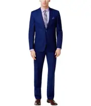 Ben Sherman Mens Solid Dress Pants Slacks, Blue, 36W x UnfinishedL