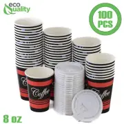 8oz Design Coffee Cups and White Flat Lids Hot Cold Drinks Disposable 100pcs