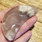 Druzy Flower Agate Crystal Moon 2.91in x 1.62in x .62in, 60g