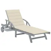 Garden Sun Lounger Solid Acacia Wood Patio Pool Sunbed With Cushion And Wheels