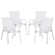 4PC Outdoor Dining Chairs Stackable Lounge Chair Patio Furniture White