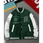 MANFINITY EMRG MEN SLOGAN GRAPHIC STRIPED VARSITY JACKET