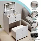 Dressing Table Bedside Tables 2-in-1 Set Hidden Makeup Mirror Drawers White