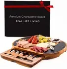 Premium Oval Charcuterie Board Cheese Board Set: Acacia Wood, Stainless Steel...