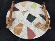 Terrazzo Serving Tray with Designer Metal Handles in Gold, Rose Gold and Silver