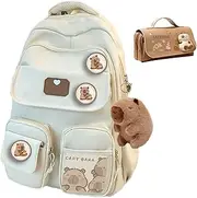[Generic] Capybara Backpack, Large Capacity Schoolbag With Doll and Pencil Case, Lightweight Carpincho Daypack for Grades 1-6 Students