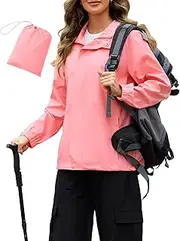 [Durio] Rain Jacket Women's Waterproof Foldable Outdoor Jacket Breathable Autumn Transition Jacket with Hood Lightweight Jacket for Women Bicycle Sports Outdoor Jacket