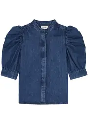 Frame Gillian Puff-sleeve Denim Blouse - Dark Blue - XS (UK6 / XS) XS (UK6 / XS)