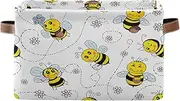 Cute Cartoon Bees White Open Home Storage Bins, Decorative Collapsible Bins for Storage for Home, Set of 2