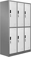 Locker Steel Cabinet 6 Doors Metal Office Storage with Lock Cupboard Organizer for Office School Gym Sport Garage Changing Room 185cm Dark Grey & White