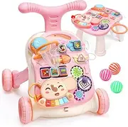 CUTE STONE Sit-to-Stand Learning Walker, 2 in 1 Baby Walker and Activity Center, Learning to Walk, Early Push Walking Toy Walker for Baby Boys Girls Infant