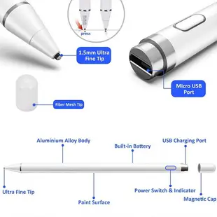 【送防誤觸手套筆袋】 電容式 觸控筆 超細筆頭 充電式 畫畫 寫字 適用iPhone iPad 安卓手機平板