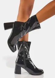 [Ellie Shoes] Black Patent Short Gogo Boots