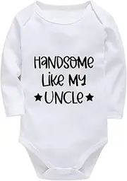 [WOOYONGING] Handsome Like My Uncle Newborn Bring Home Outfits Boy Long Sleeve Baby Boy Neutral Outfit White Funny Baby Onsies
