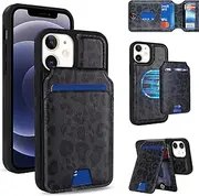 for iPhone 12 Mini MagSafe Case Magnetic Wallet Detachable Card Holders PU Leather Stand Kickstand Protective Flip Phone Cover SunYoo Case Coque ケース Mag Safe Charge for iPhone 12Mini Leopard Black