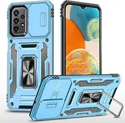 Slide Camera Cover for Samsung Galaxy A23 5G/4G,Kickstand with Built-in 360° Rotate Magnetic Ring Stand Shockproof Protective Armor Cover,Sky Blue