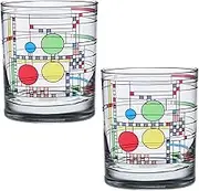 Frank Lloyd Wright DOF Double Old Fashioned Glass 14-Ounce (Gift Boxed Set of 2, Coonley Playhouse)