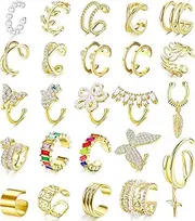 [Sanfenly] 24 Pcs Gold Ear Cuffs for Women Non Piercing Adjustable Ear Cuff Earrings Clip On Cartilage Helix Wrap Ear Jewelry Set