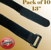 10x 13" Black Fastener Cable Tie Down Straps Reusable Cord Hook & Loop Reusable
