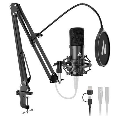 XLR/USB Condenser Microphone: 192kHz/24Bit Plug & Play PC Computer Podcast Ca...