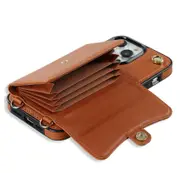IPhone 15 Pro Max Wallet Case With Card Holder, PU Leather Kickstand Card Slots Case-Brown