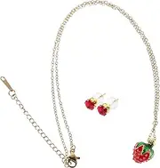 [VALICLUD] Women's Strawberry Necklace and Earring Set in Stainless Steel Fashionable Jewelry for Celebrations